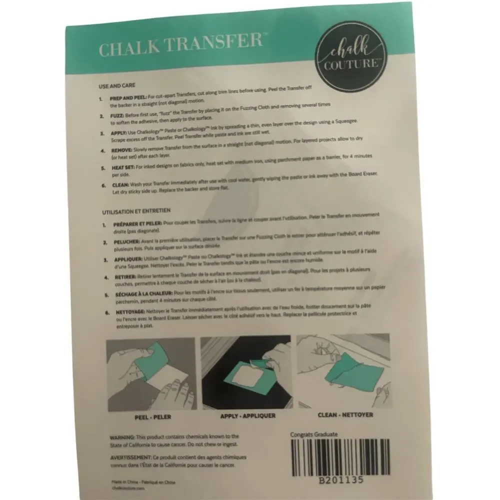 NWT Congrats Graduate ‎ Chalk Couture 8.5 x 11 Reusable Transfer
